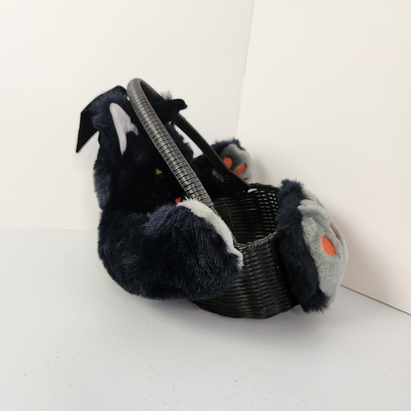 Vintage Tisket Tasket Basket Halloween Plush Black Cat Basket Stuffed Toy Spooky - Picture 6 of 11